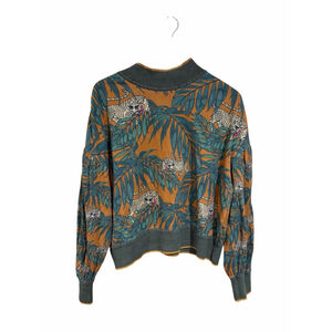 Conditions Apply Tiger Jungle Print Sweater Large Green Brown Mock Neck